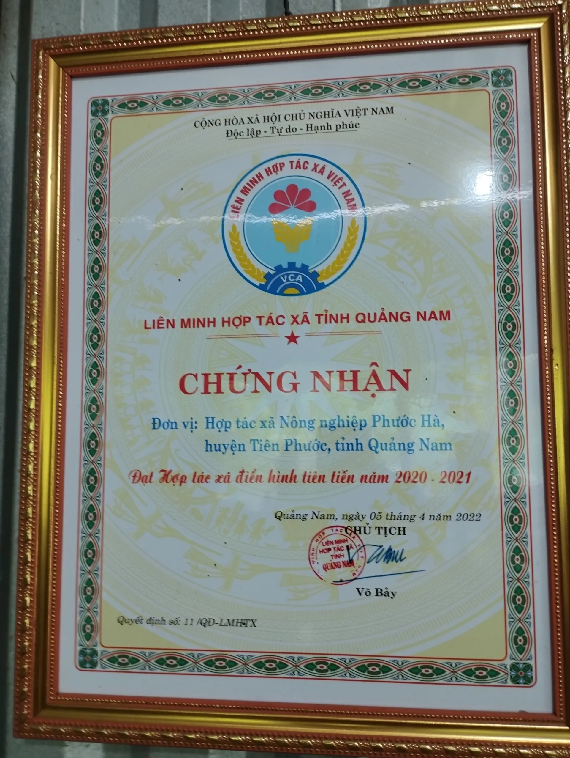Giấy chứng nhận của Hợp tác xã